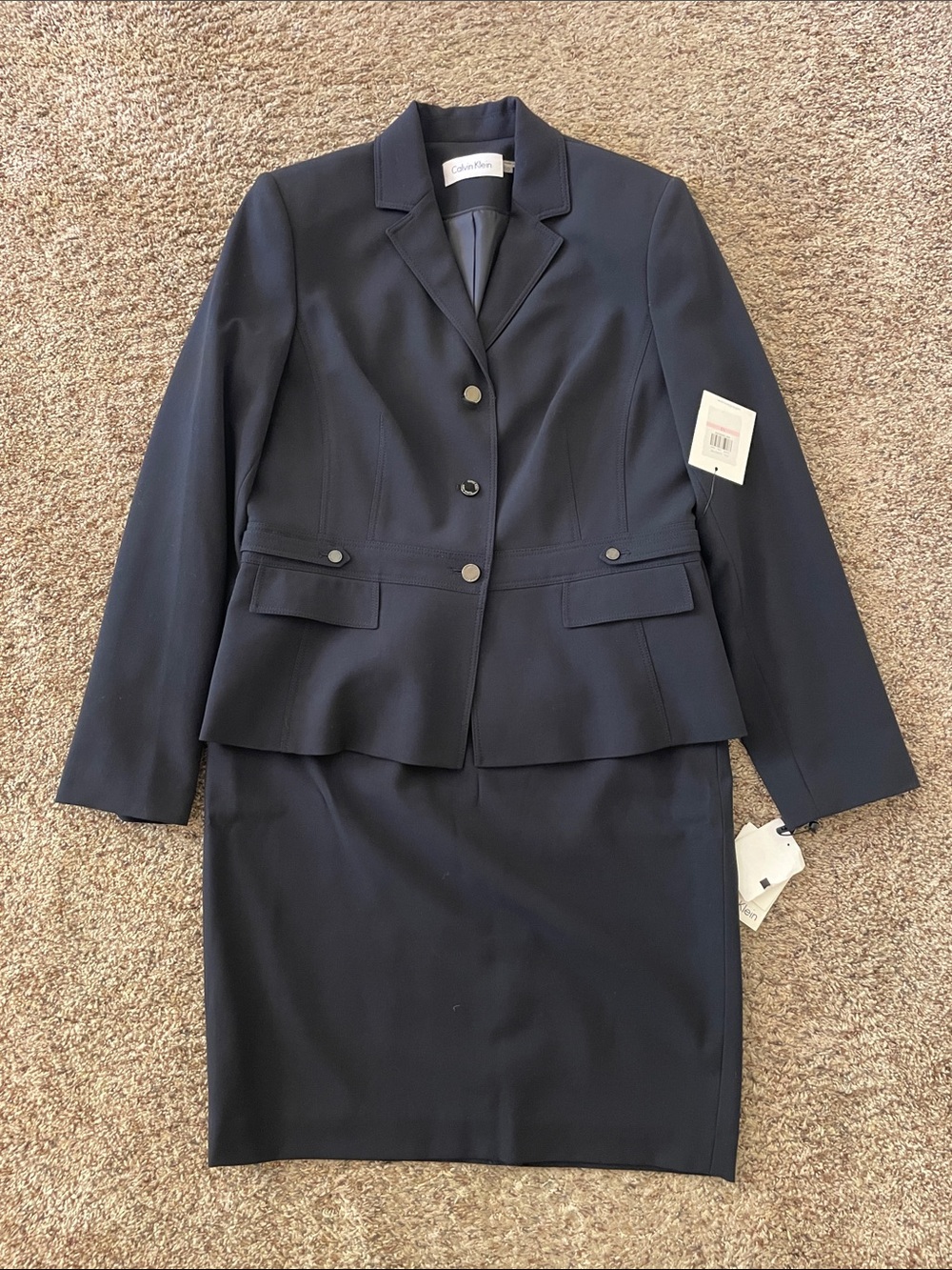 Calvin Klein Women's Navy 2 Piece Skirt Set/Suit with Decorative Buttons
